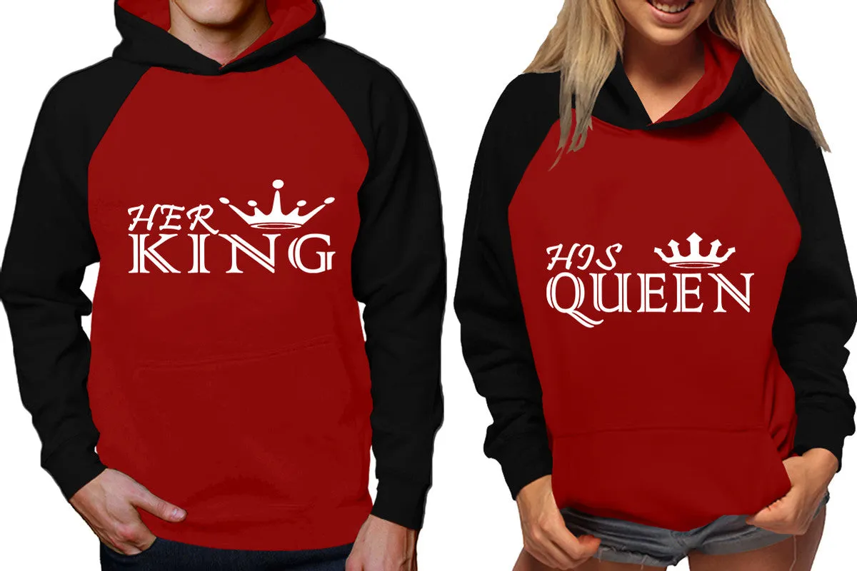 Her King His Queen Couple Matching Contrast Raglan Hoodies