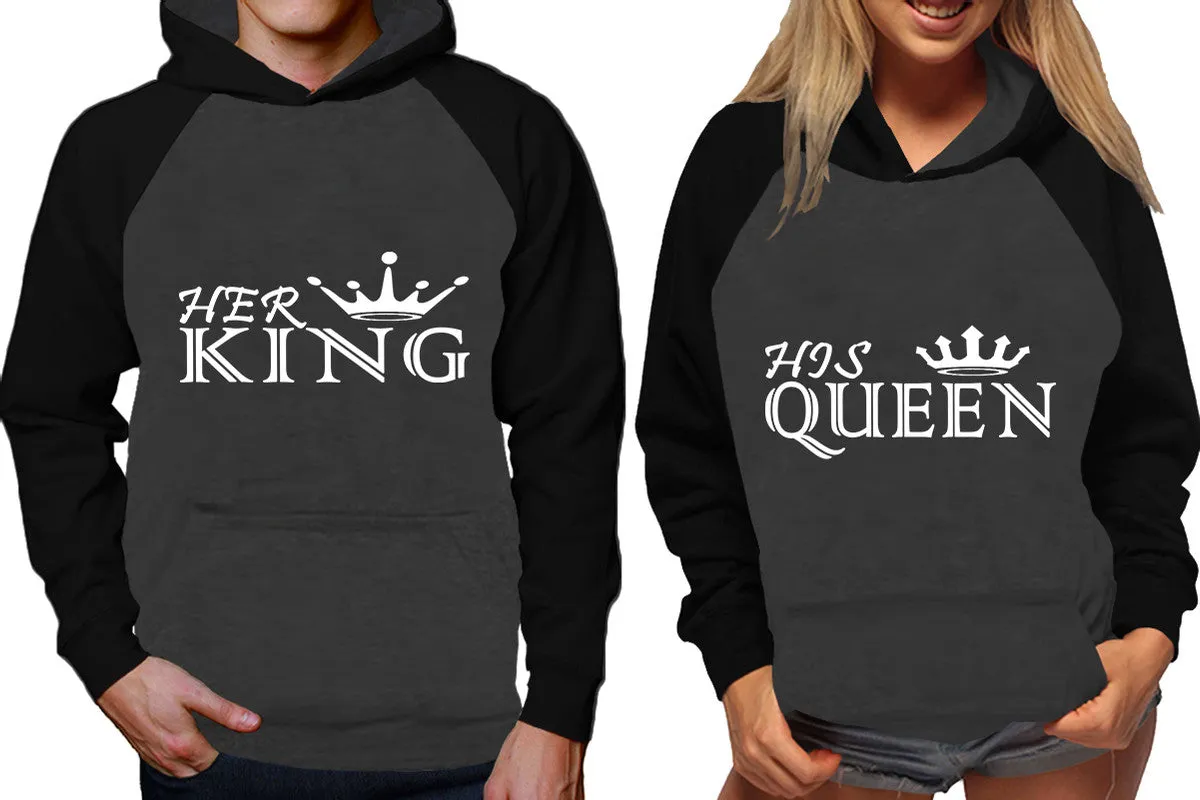 Her King His Queen Couple Matching Contrast Raglan Hoodies