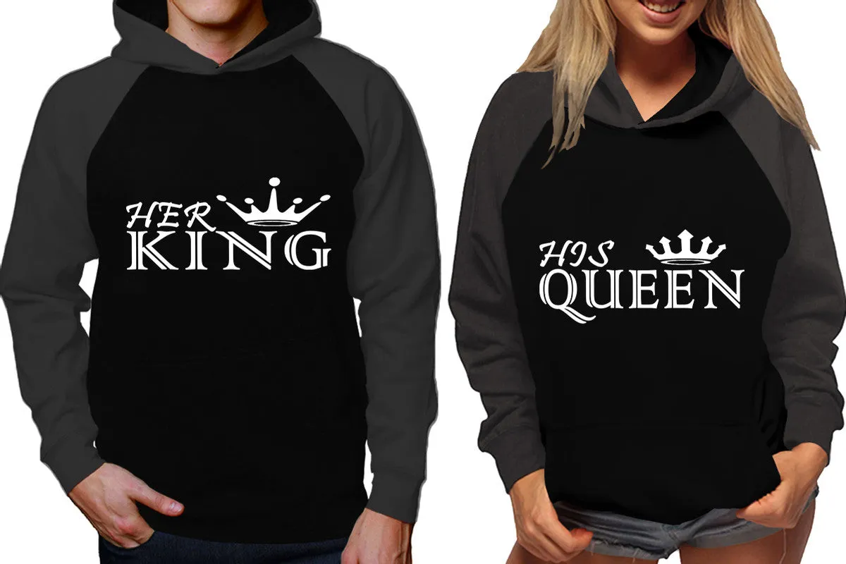 Her King His Queen Couple Matching Contrast Raglan Hoodies