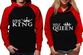 Her King His Queen Couple Matching Contrast Raglan Hoodies