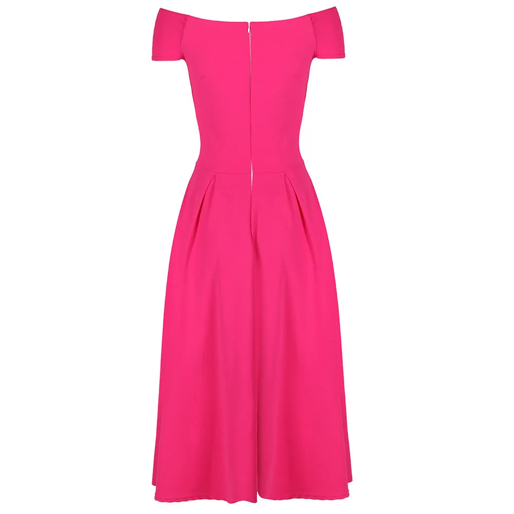 Hot Pink Crossover Bardot 50s Swing Dress