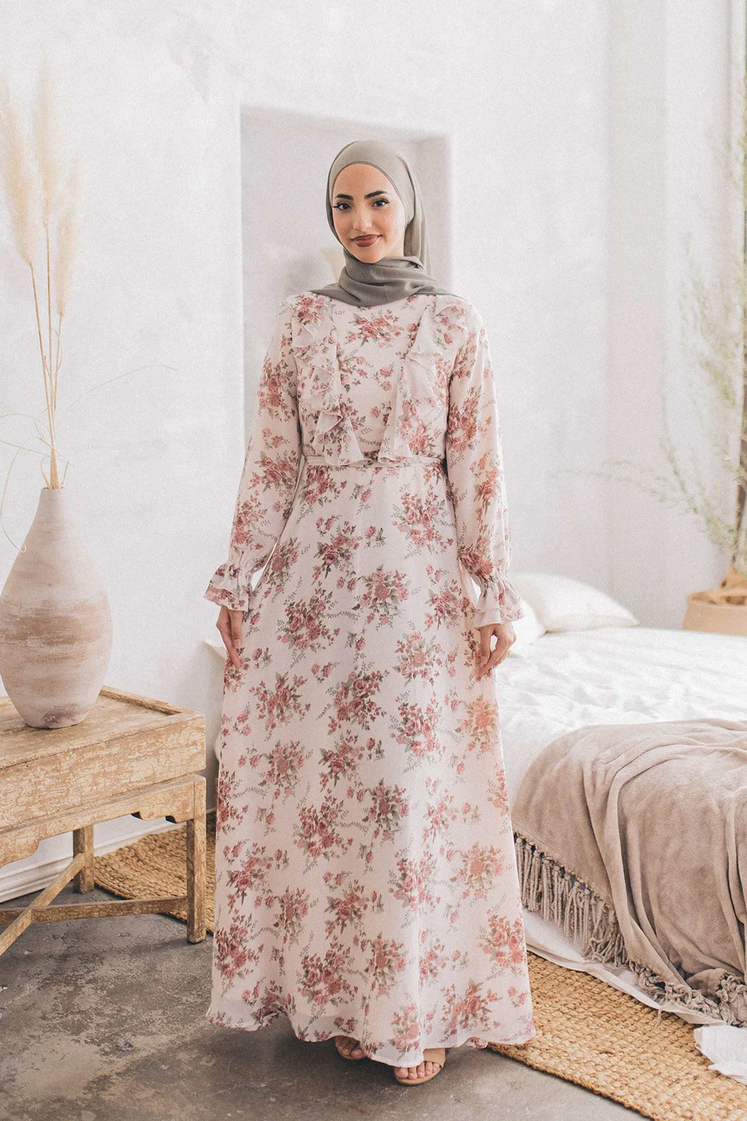 Kayan Floral Chiffon Dress- Blush Pink