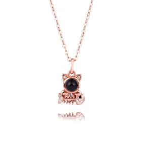 Kitten Cat Pet Fish-bone Shape Necklace with Picture Inside