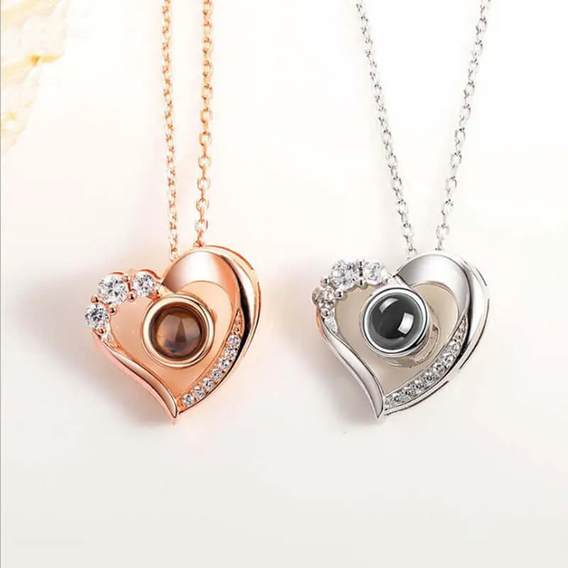 Love Diamond Heart Projection Necklace with Picture Inside