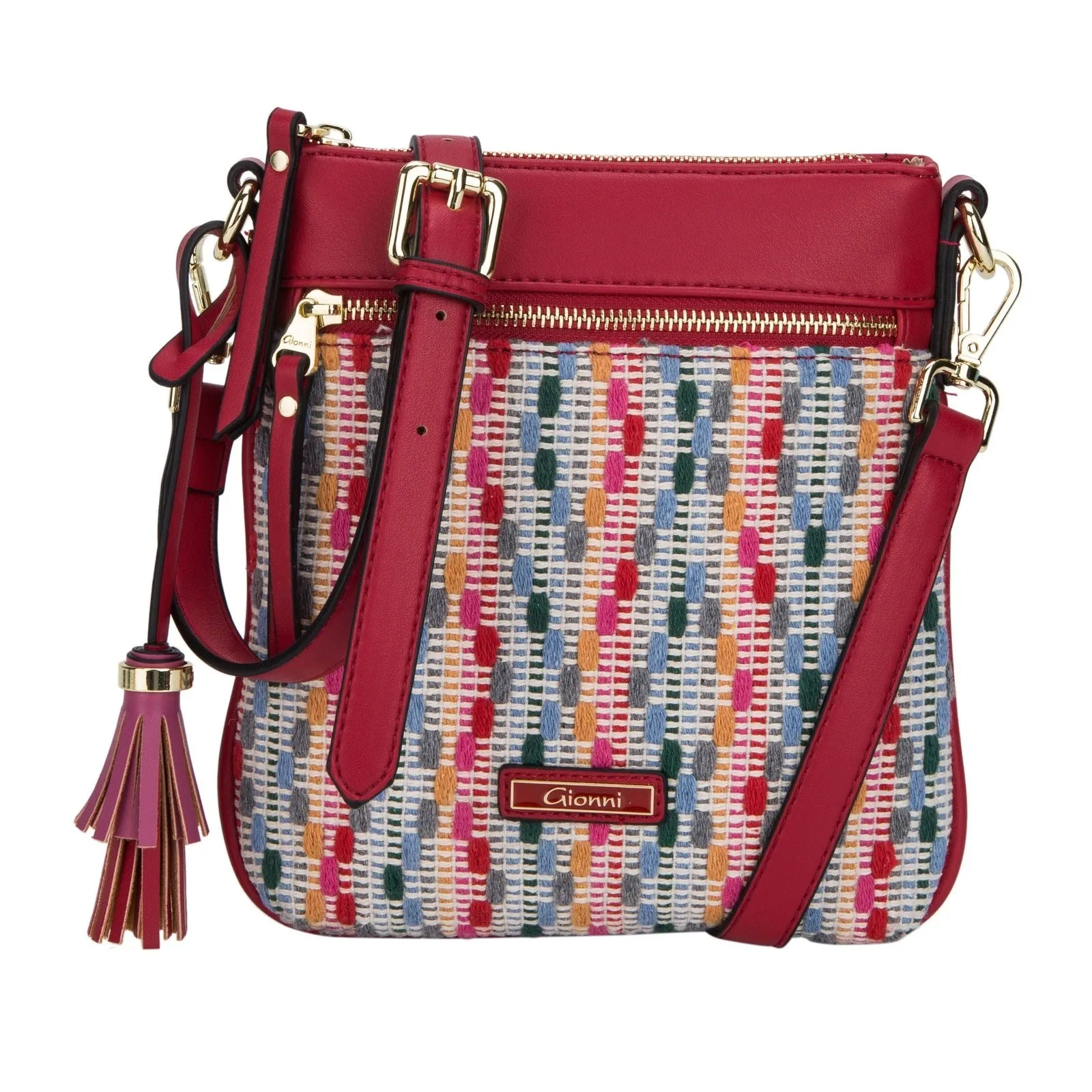 Madhu Woven Panel Slim Xbody Handbag - Red