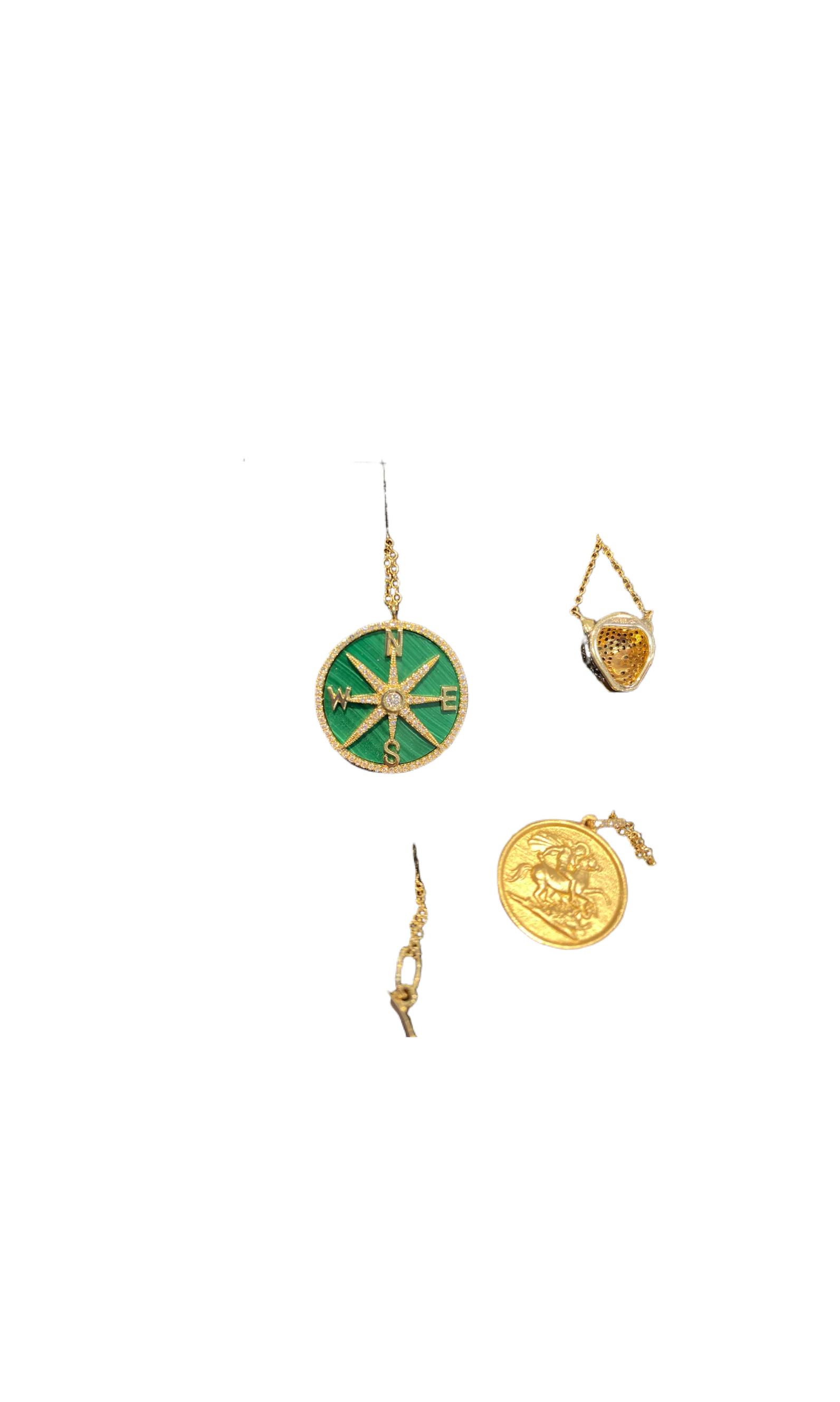 Malachite Compass necklace yellow gold