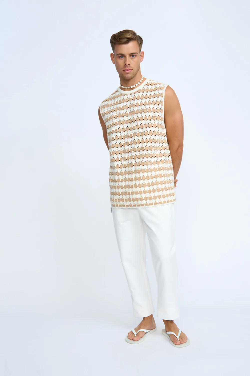 Mario Stripe Knit Muscle Tee | Final Sale - Ivory Sand