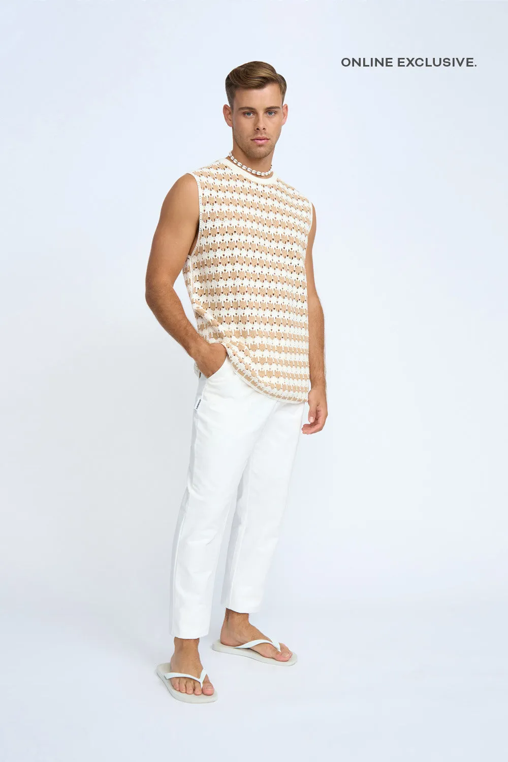 Mario Stripe Knit Muscle Tee | Final Sale - Ivory Sand