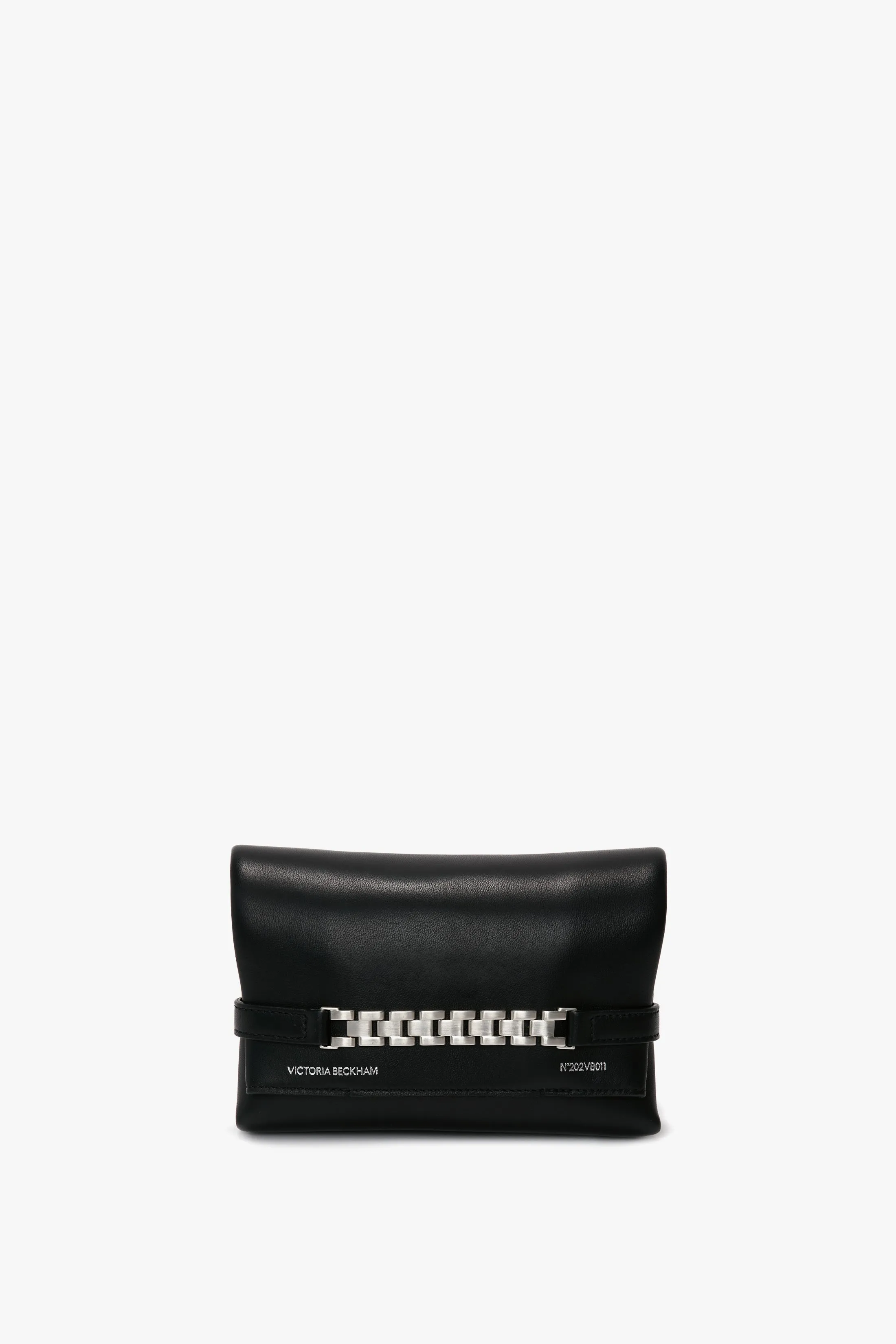 Mini Chain Pouch Bag With Silver Chain In Black Leather