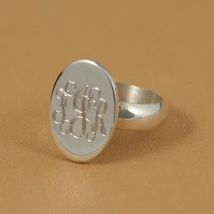 Monogrammed Sterling Silver Oval Ring