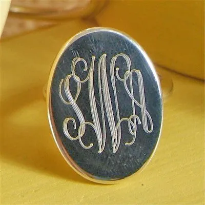 Monogrammed Sterling Silver Oval Ring