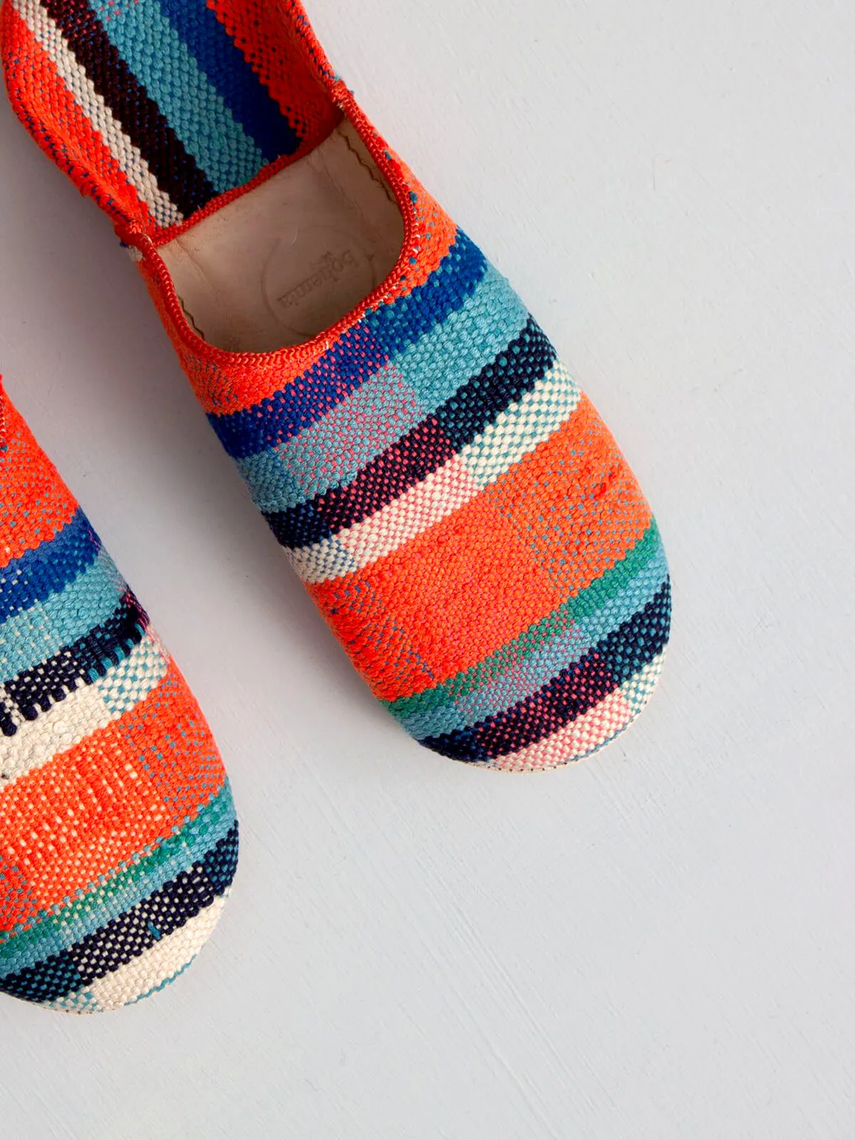 Moroccan Boujad Basic Babouche Slippers, Orange and Blue Check