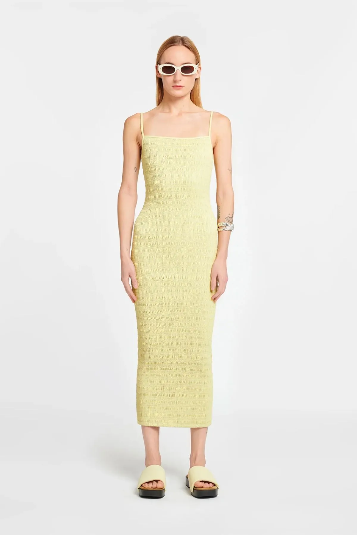 Nanushka Barra Smocked Midi Dress - Lemongrass