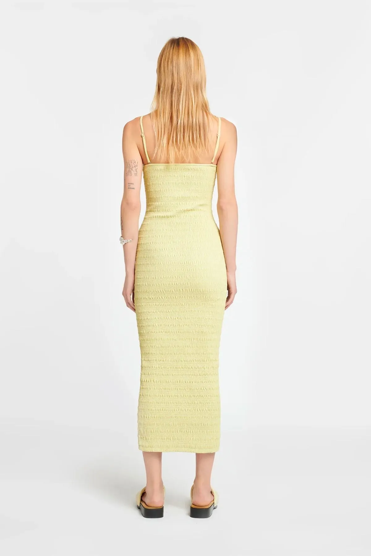 Nanushka Barra Smocked Midi Dress - Lemongrass