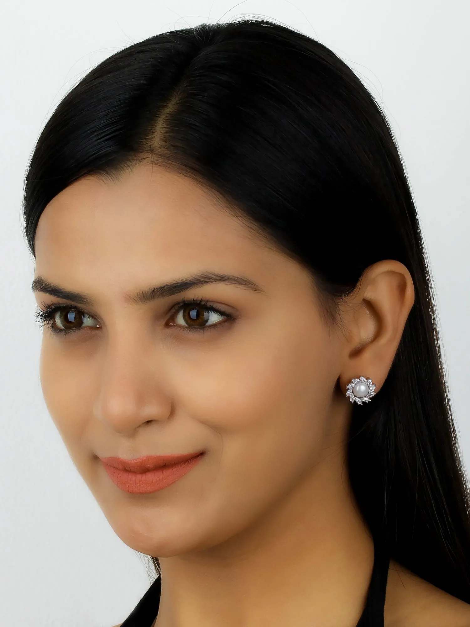 Natural Freshwater Pearl And Diamond Halo Earrings In 925 Silver