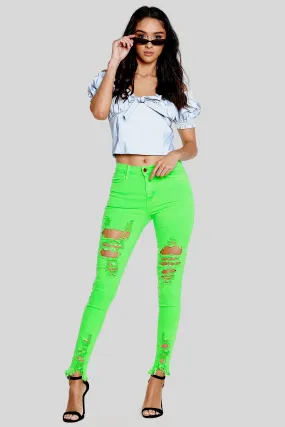 Neon Green Distressed Jeans