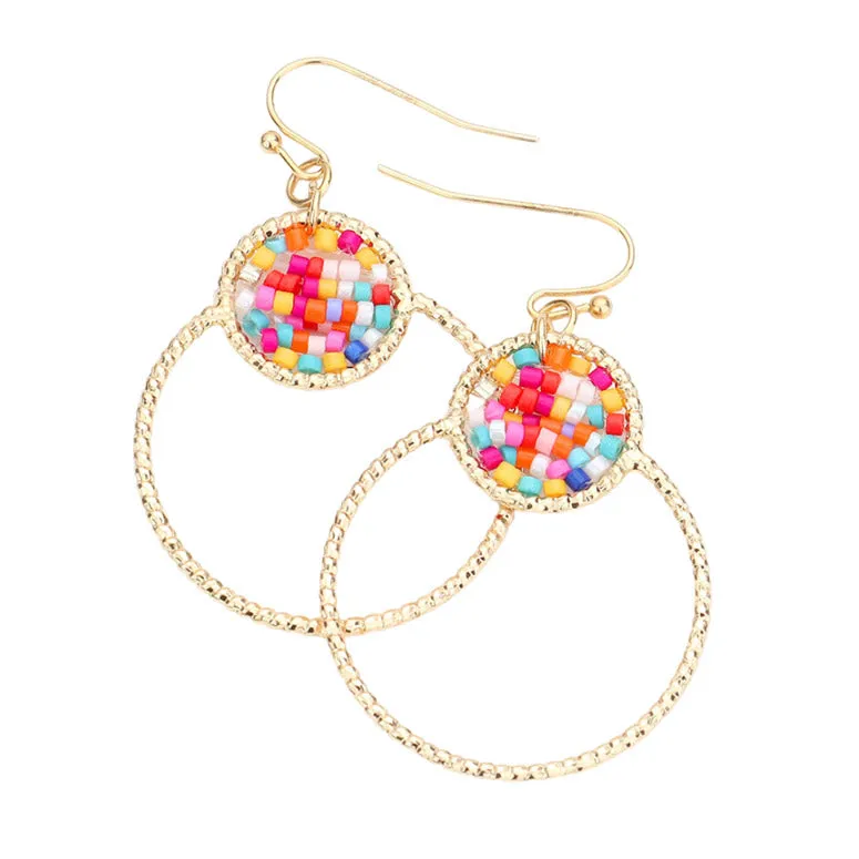 Open Metal Circle Beads Embellished Dangle Earrings