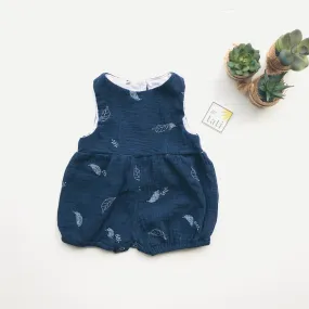 Orchid Playsuit in Crepe - Leafy Dark Blue