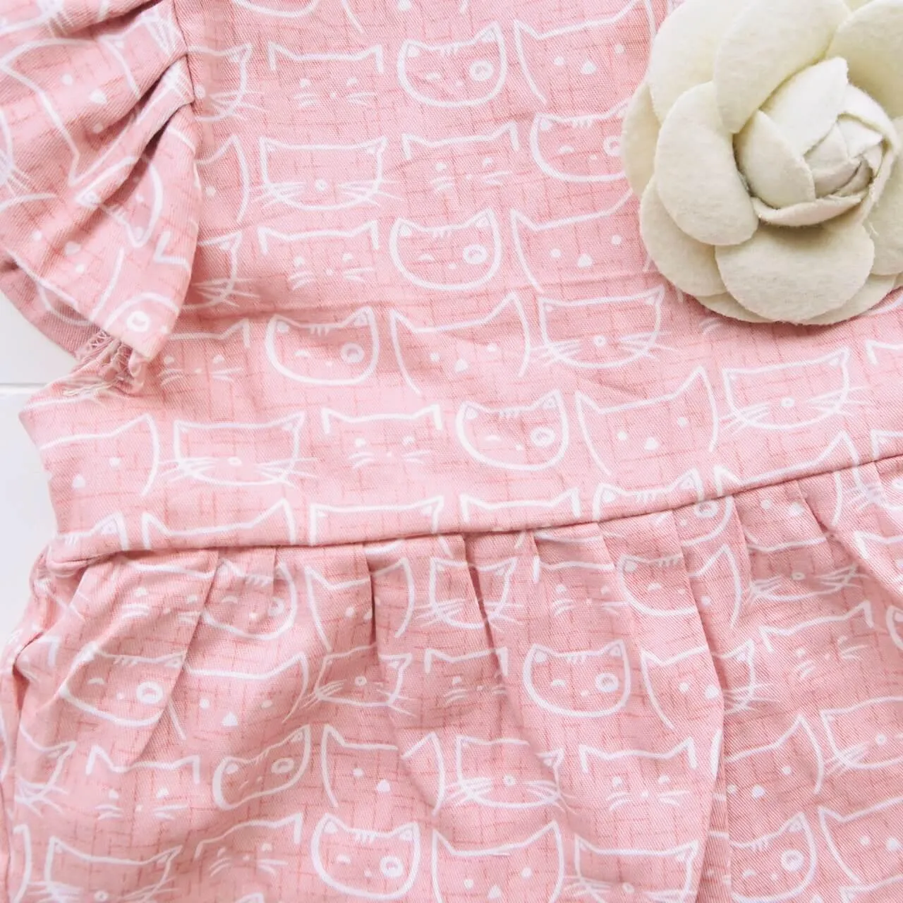 Orchid Playsuit - Ruffle Sleeves in Cat Stamp Pink