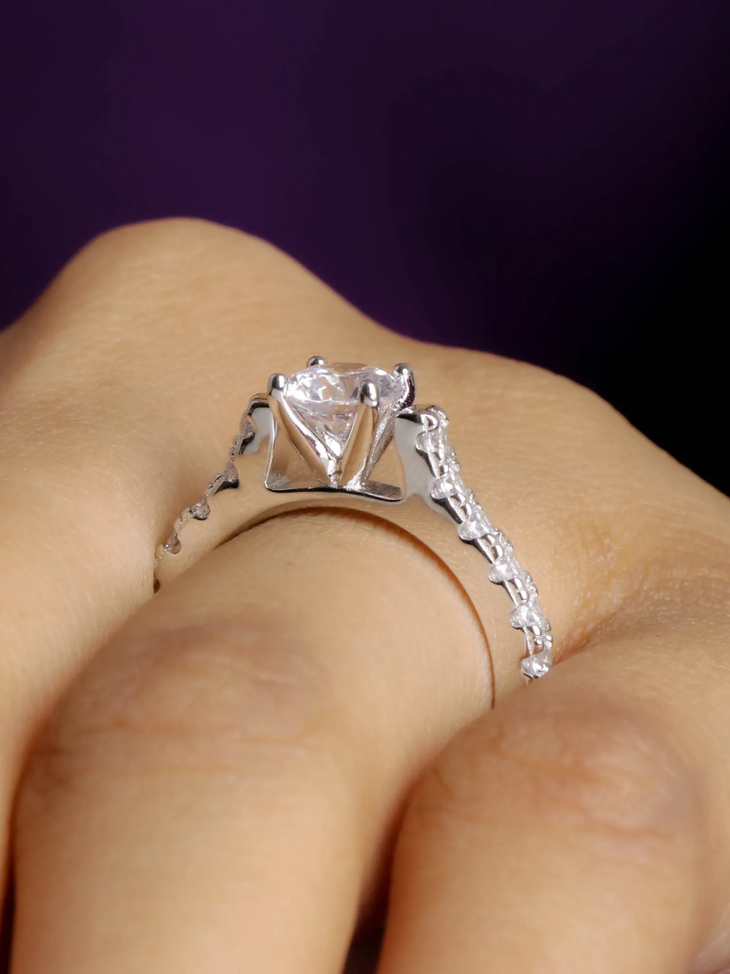 Ornate 1 Carat Solitaire Story Ring For Women