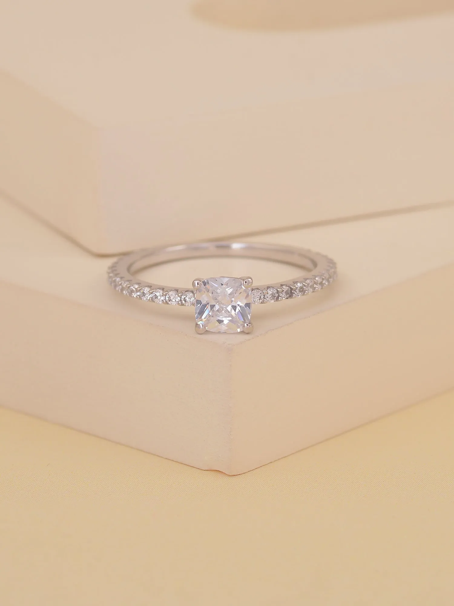 Ornate Jewels Cushion Cut American Diamond Solitaire Ring