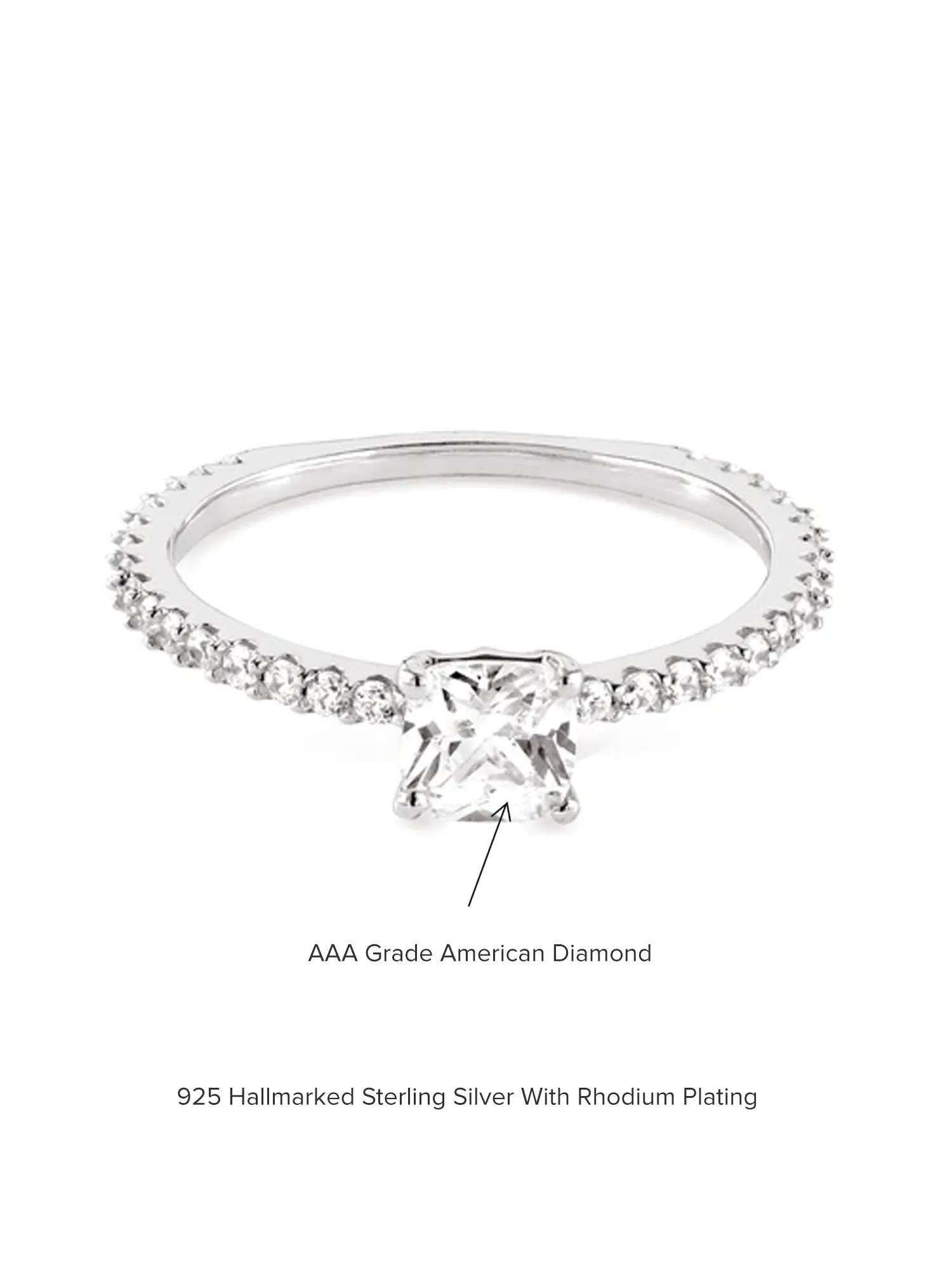 Ornate Jewels Cushion Cut American Diamond Solitaire Ring