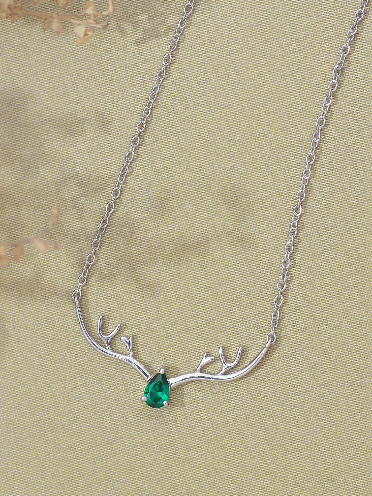 Ornate Jewels Emerald Deer Necklace For Women