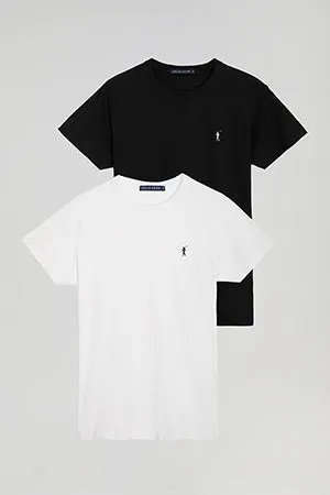 Pack de dos camisetas básicas negro y blanca de manga corta y logo bordado