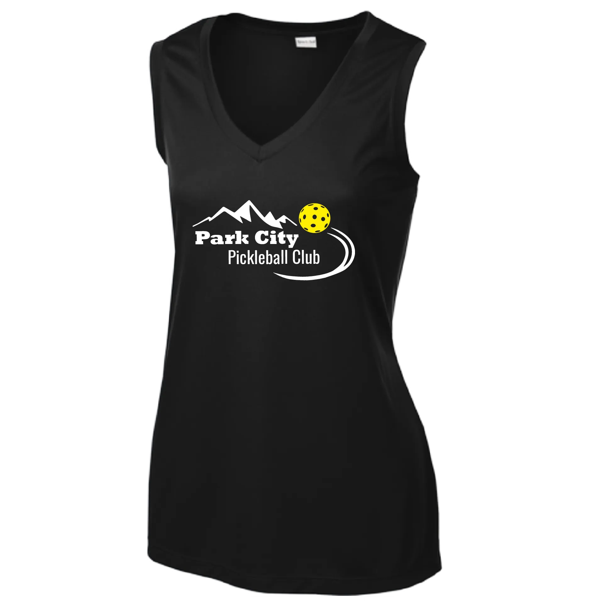 Park City Pickleball Club (White Words) Customizable | Women’s Sleeveless Athletic Shirt | 100% Polyester