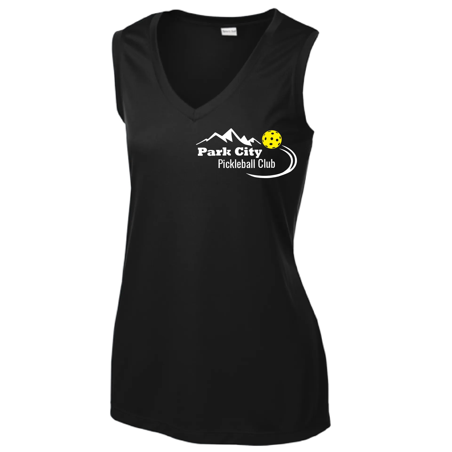 Park City Pickleball Club (White Words) Customizable | Women’s Sleeveless Athletic Shirt | 100% Polyester