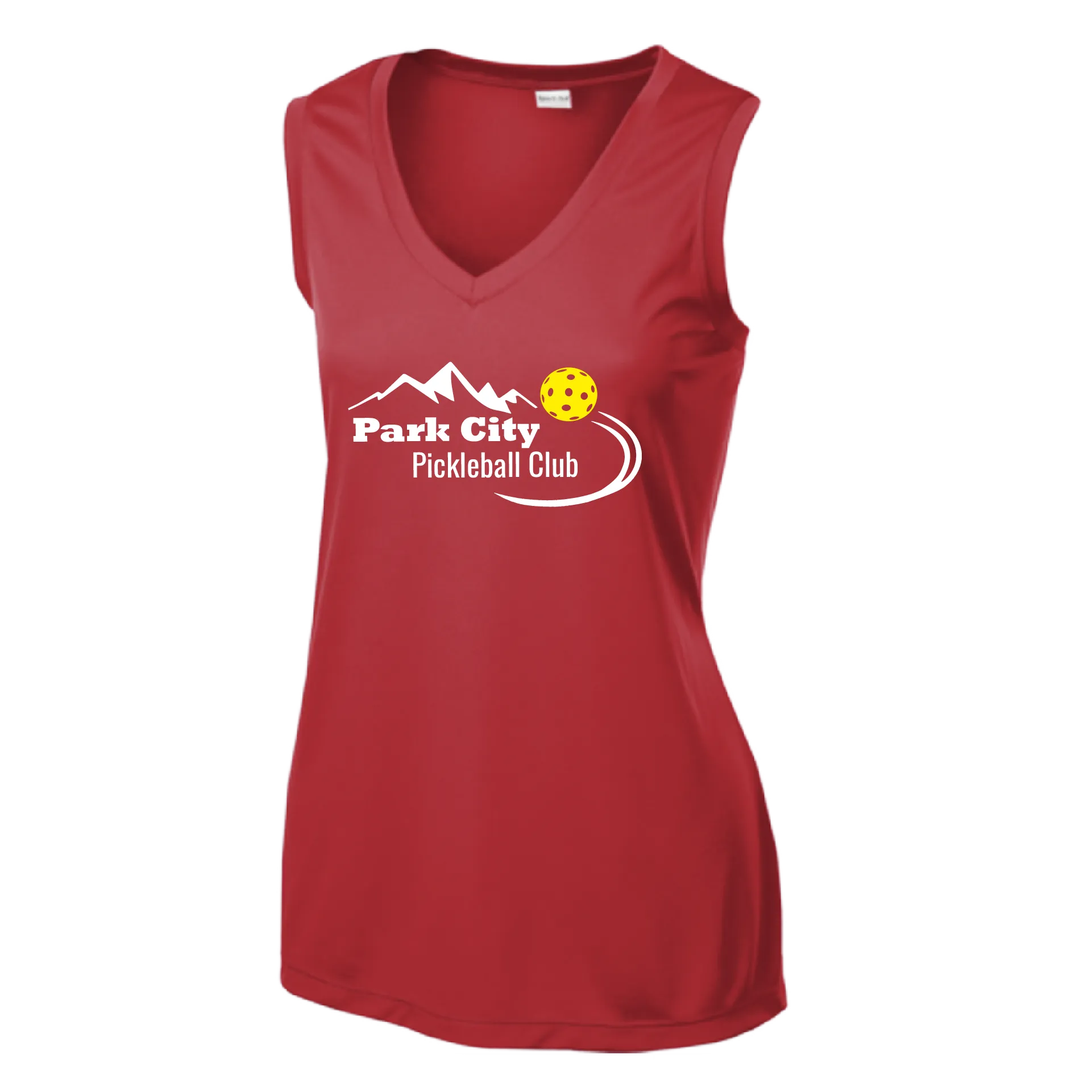 Park City Pickleball Club (White Words) Customizable | Women’s Sleeveless Athletic Shirt | 100% Polyester