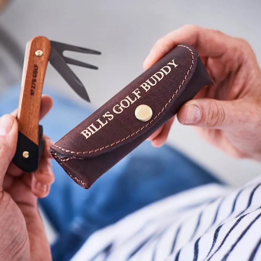 Personalised Leather Holder and Golf Tool