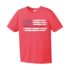 Pickleball Flag (Horizontal) | Youth Short Sleeve Athletic Shirt | 100% Polyester