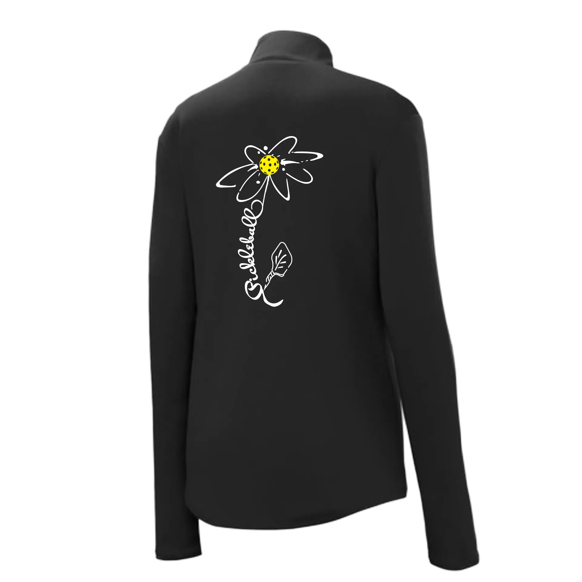 Pickleball Flower (Yellow, Cyan or Green) | Women’s 1/4 Zip Athletic Shirt | 100% Polyester