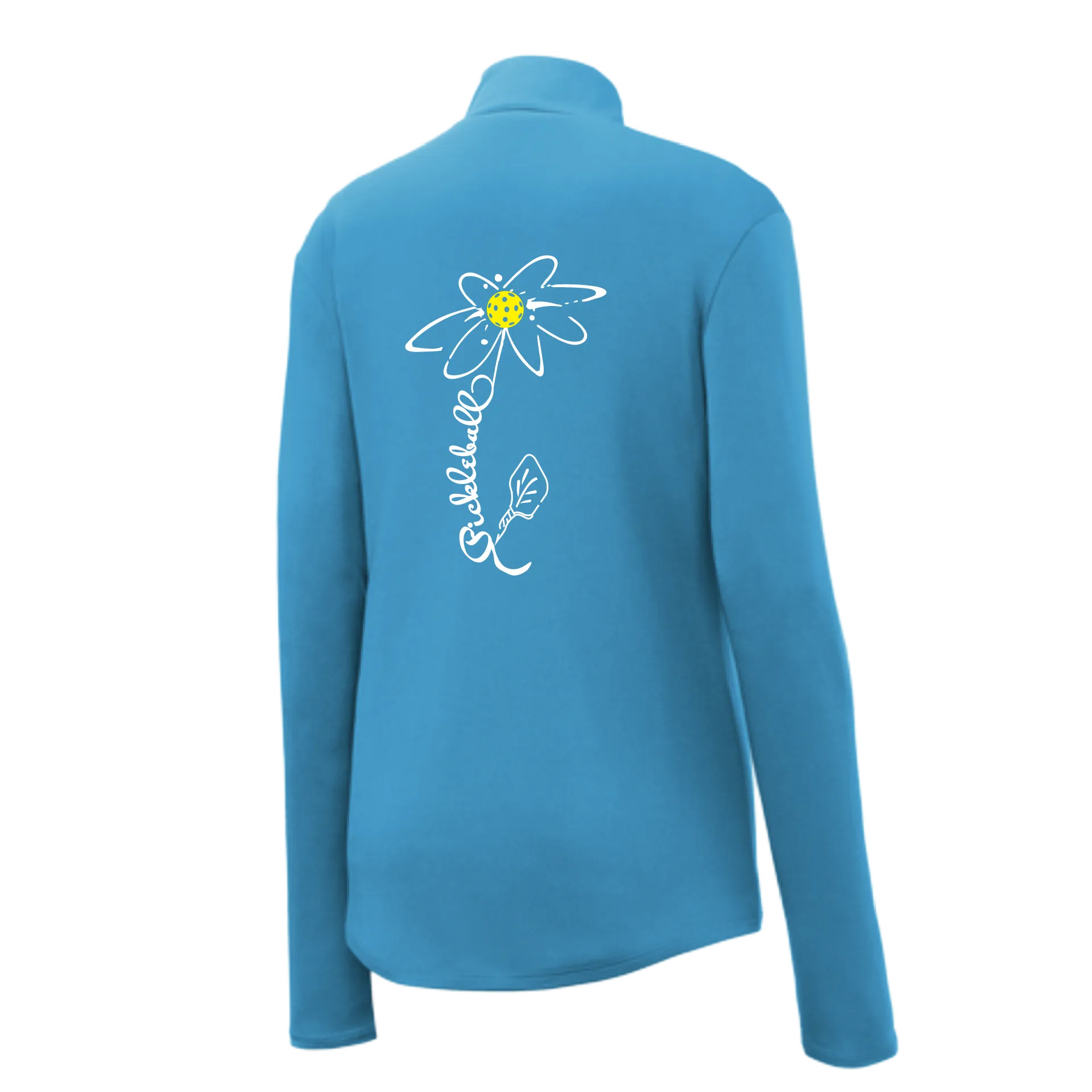 Pickleball Flower (Yellow, Cyan or Green) | Women’s 1/4 Zip Athletic Shirt | 100% Polyester