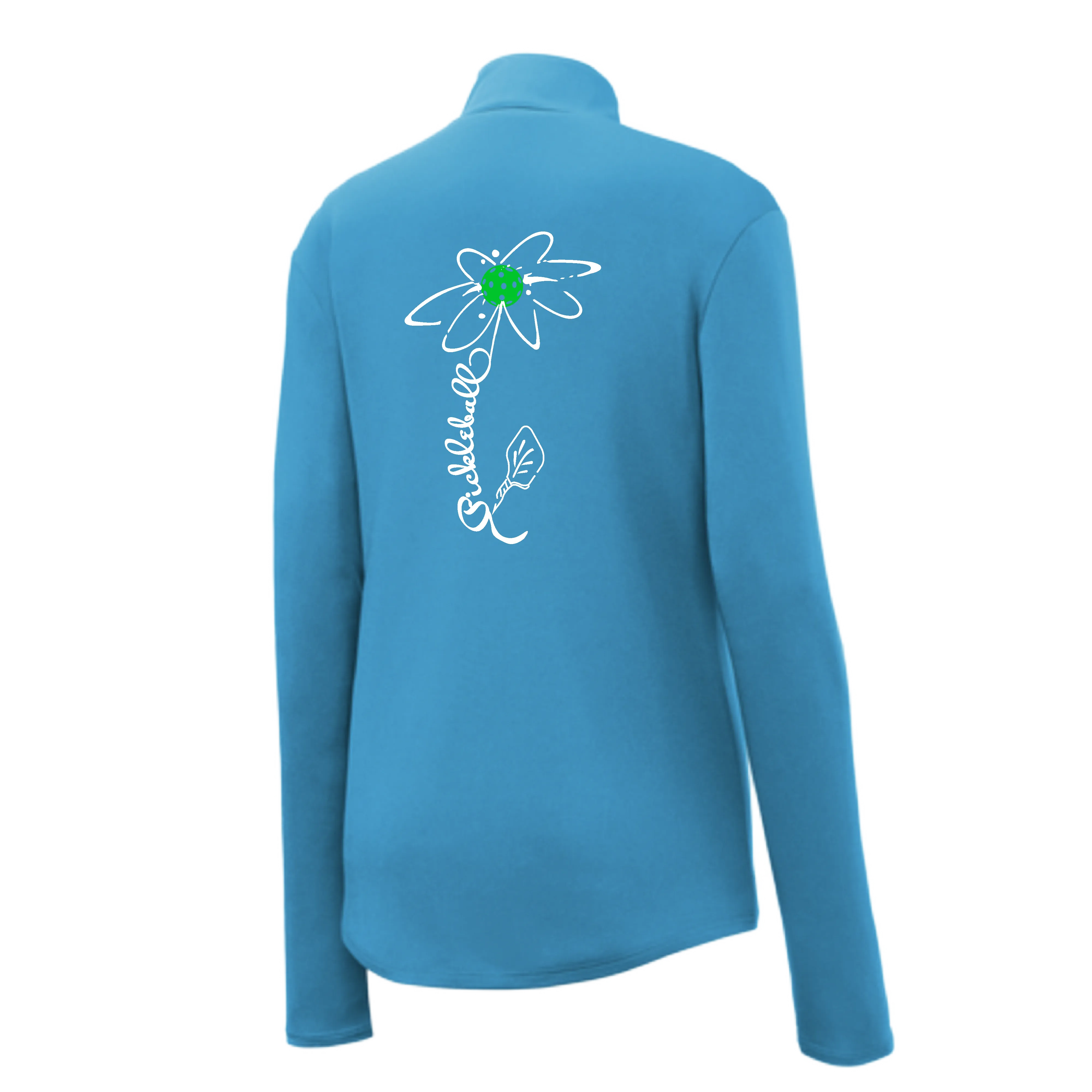 Pickleball Flower (Yellow, Cyan or Green) | Women’s 1/4 Zip Athletic Shirt | 100% Polyester