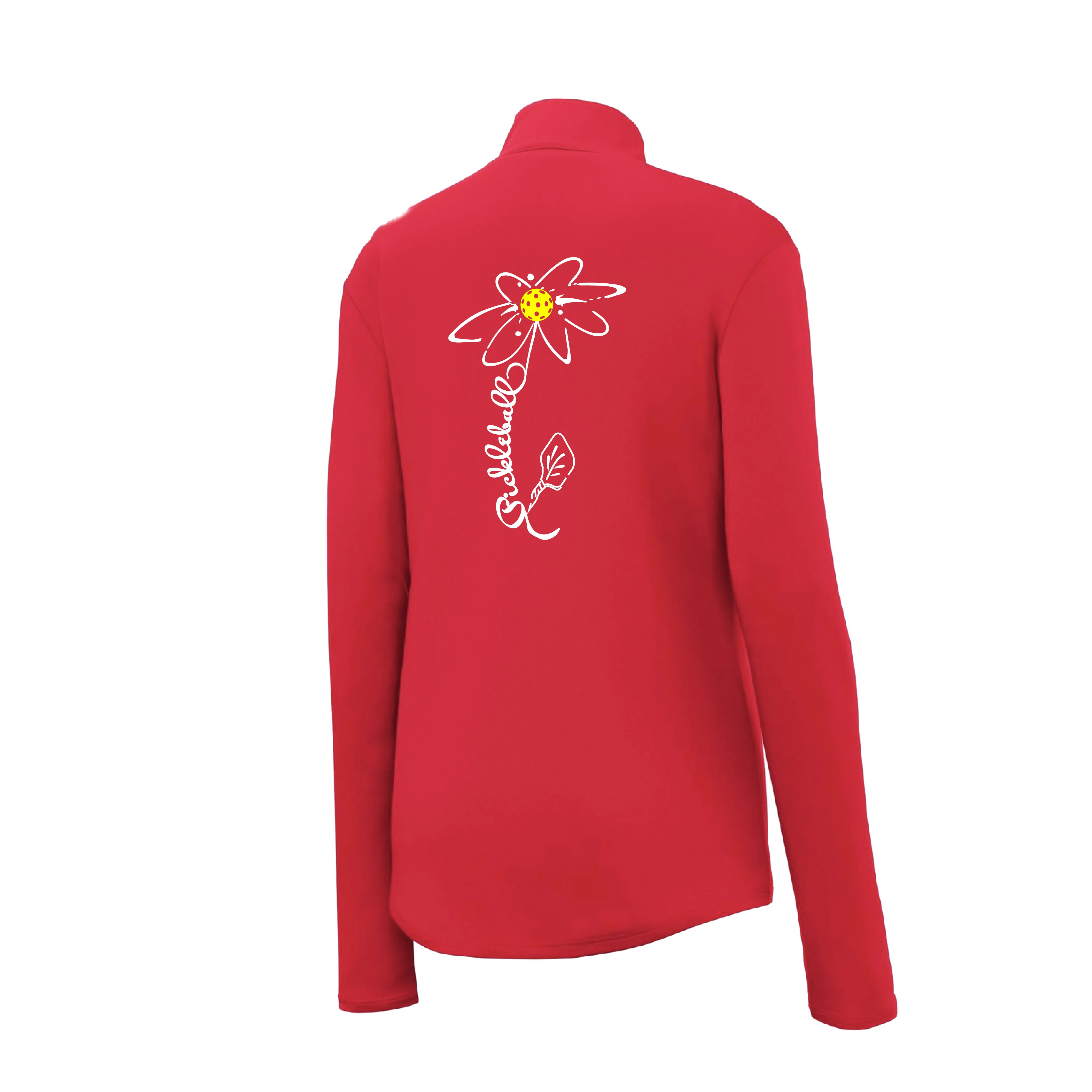 Pickleball Flower (Yellow, Cyan or Green) | Women’s 1/4 Zip Athletic Shirt | 100% Polyester