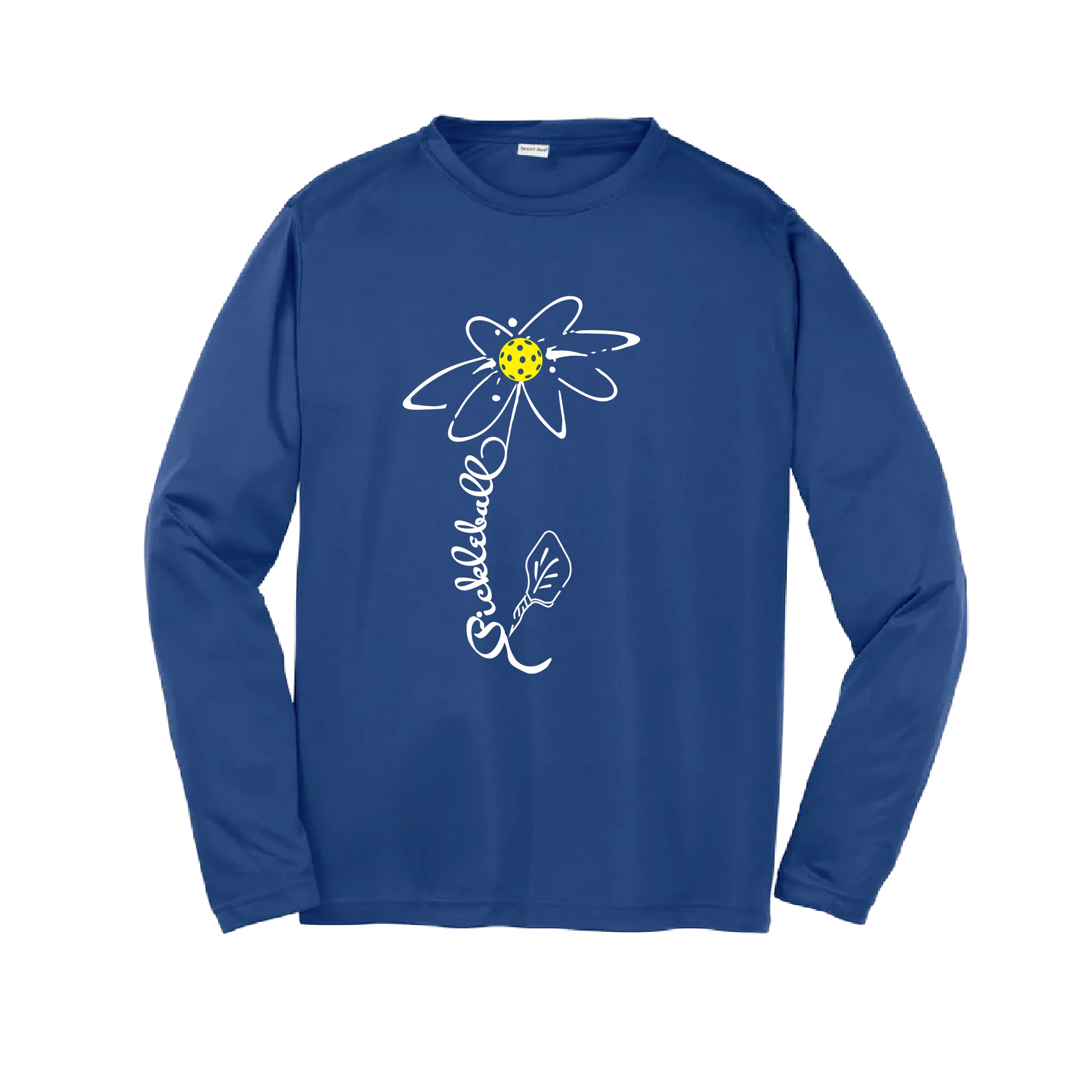 Pickleball Flower (Yellow, Cyan or Green)| Youth Long Sleeve Athletic Shirt | 100% Polyester