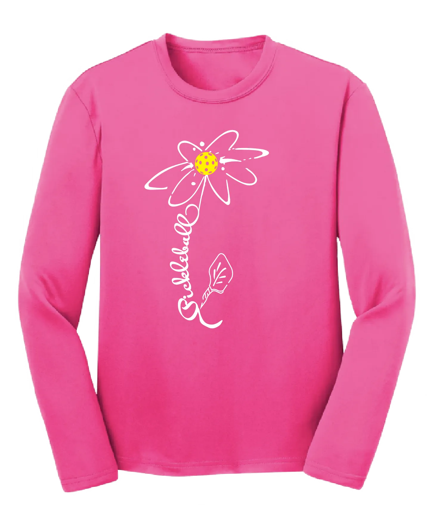 Pickleball Flower (Yellow, Cyan or Green)| Youth Long Sleeve Athletic Shirt | 100% Polyester