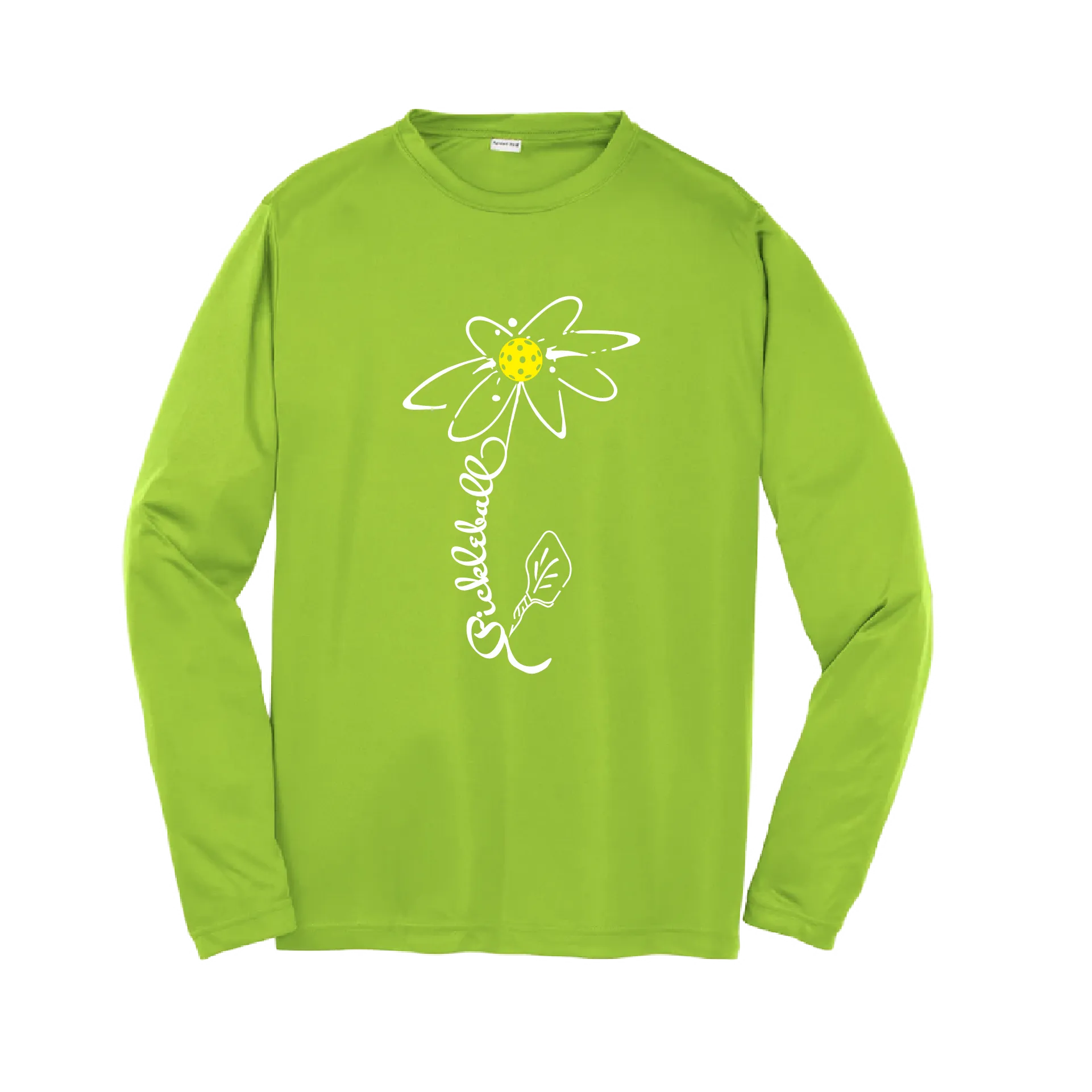 Pickleball Flower (Yellow, Cyan or Green)| Youth Long Sleeve Athletic Shirt | 100% Polyester