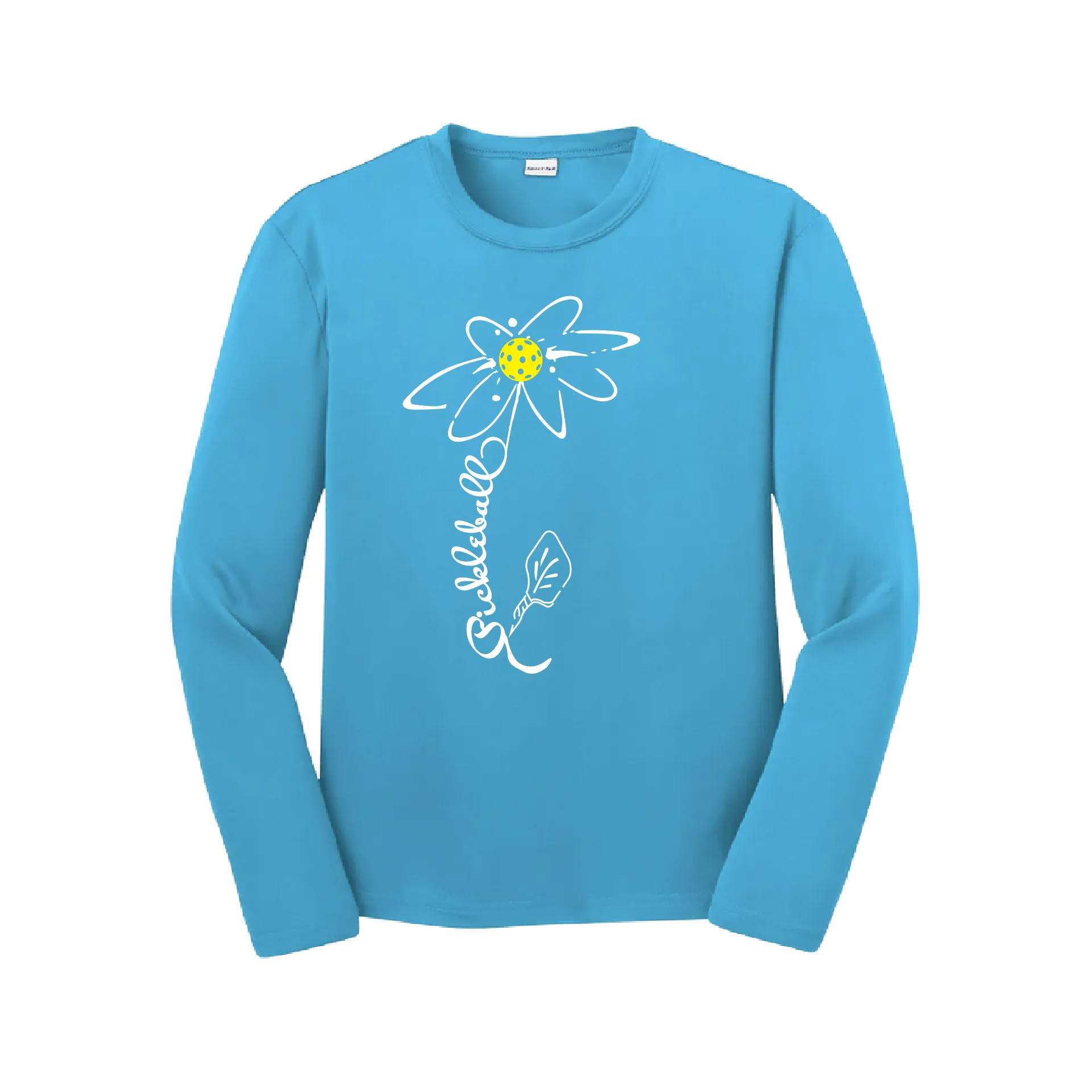 Pickleball Flower (Yellow, Cyan or Green)| Youth Long Sleeve Athletic Shirt | 100% Polyester