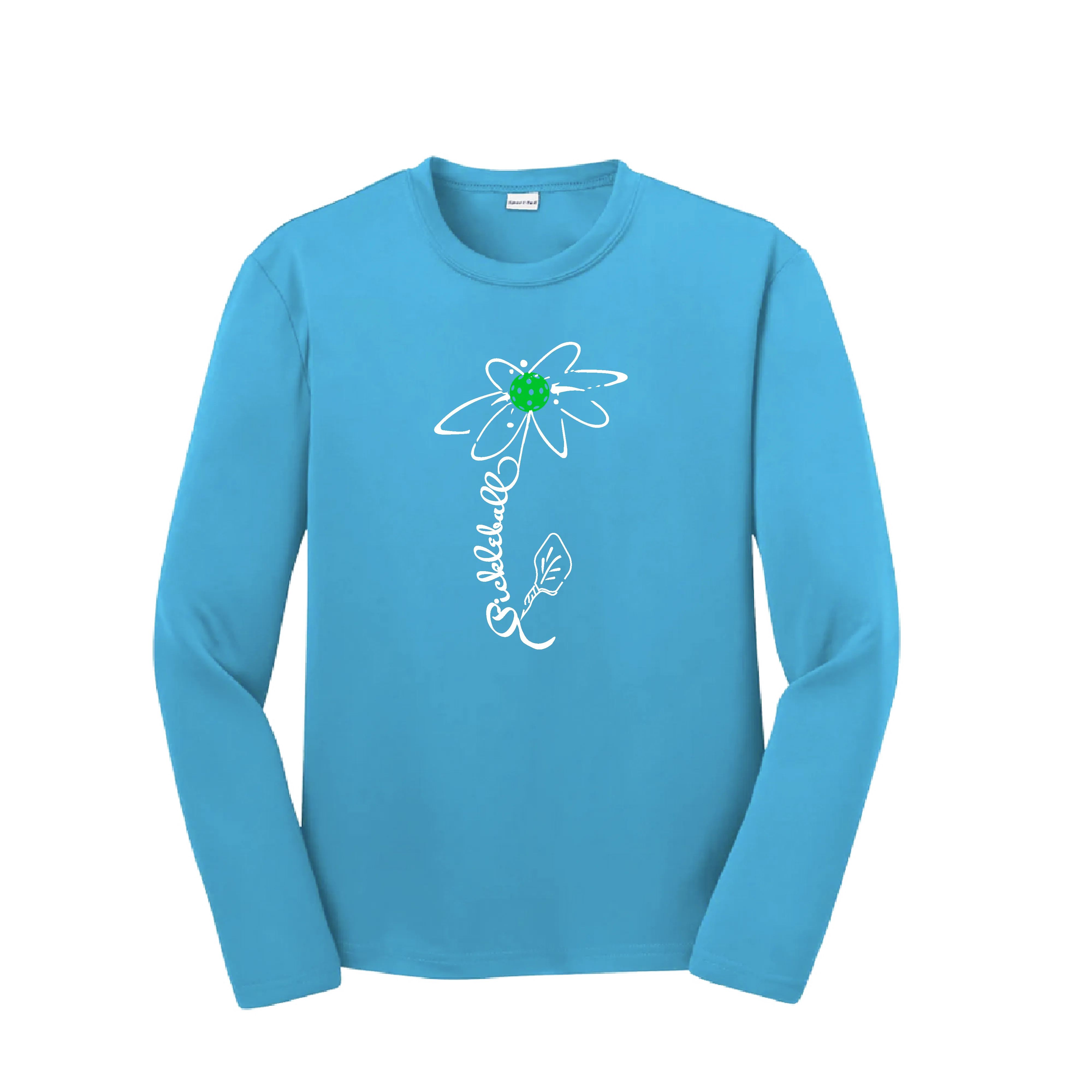 Pickleball Flower (Yellow, Cyan or Green)| Youth Long Sleeve Athletic Shirt | 100% Polyester