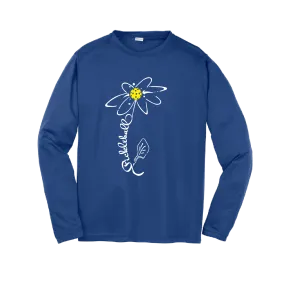 Pickleball Flower (Yellow, Cyan or Green)| Youth Long Sleeve Athletic Shirt | 100% Polyester