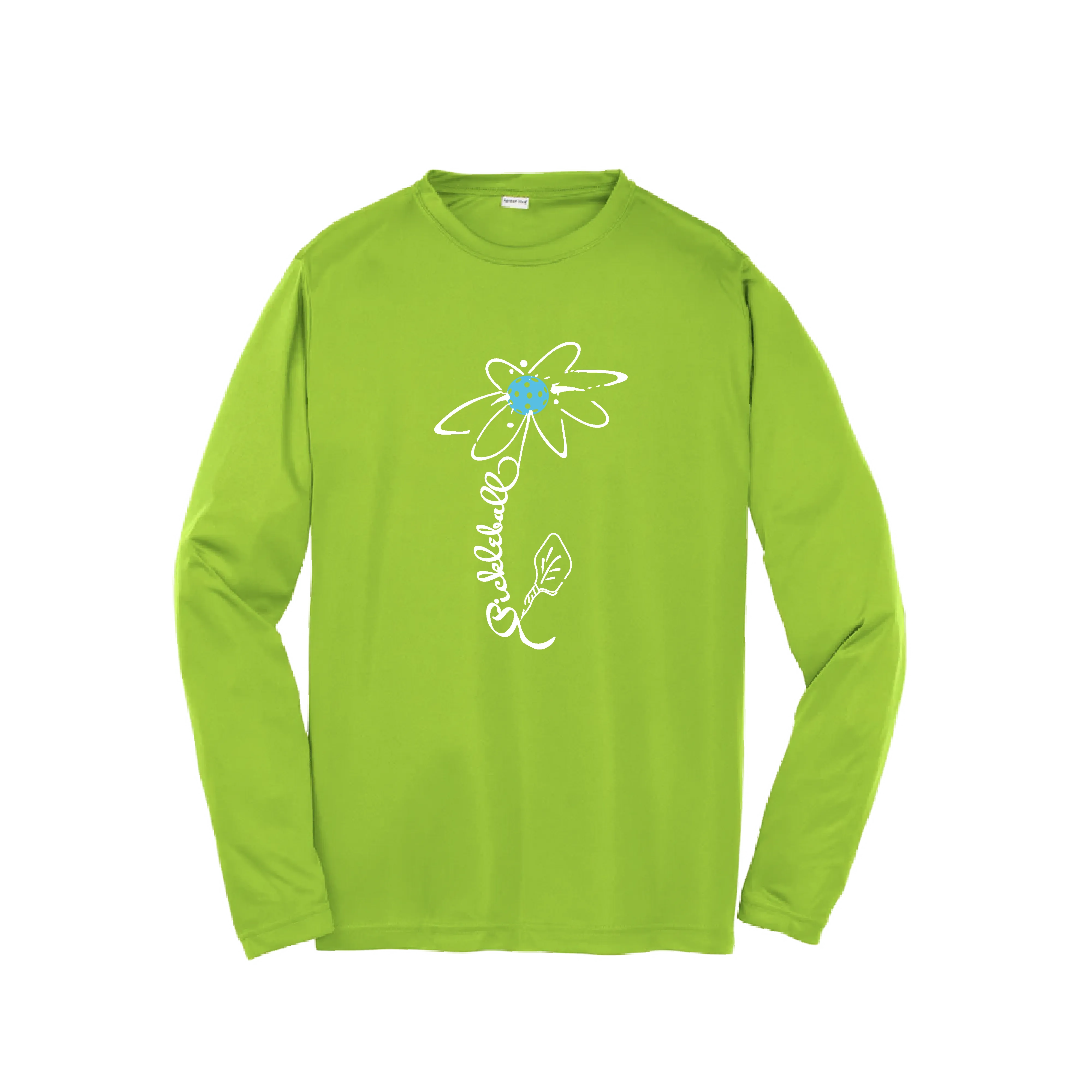 Pickleball Flower (Yellow, Cyan or Green)| Youth Long Sleeve Athletic Shirt | 100% Polyester