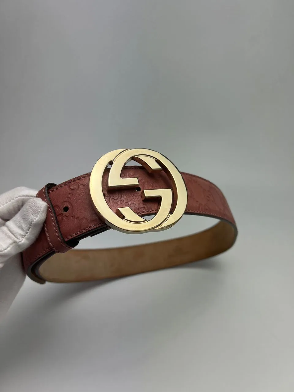 Pink Guccissima Leather Interlocking G Buckle Belt