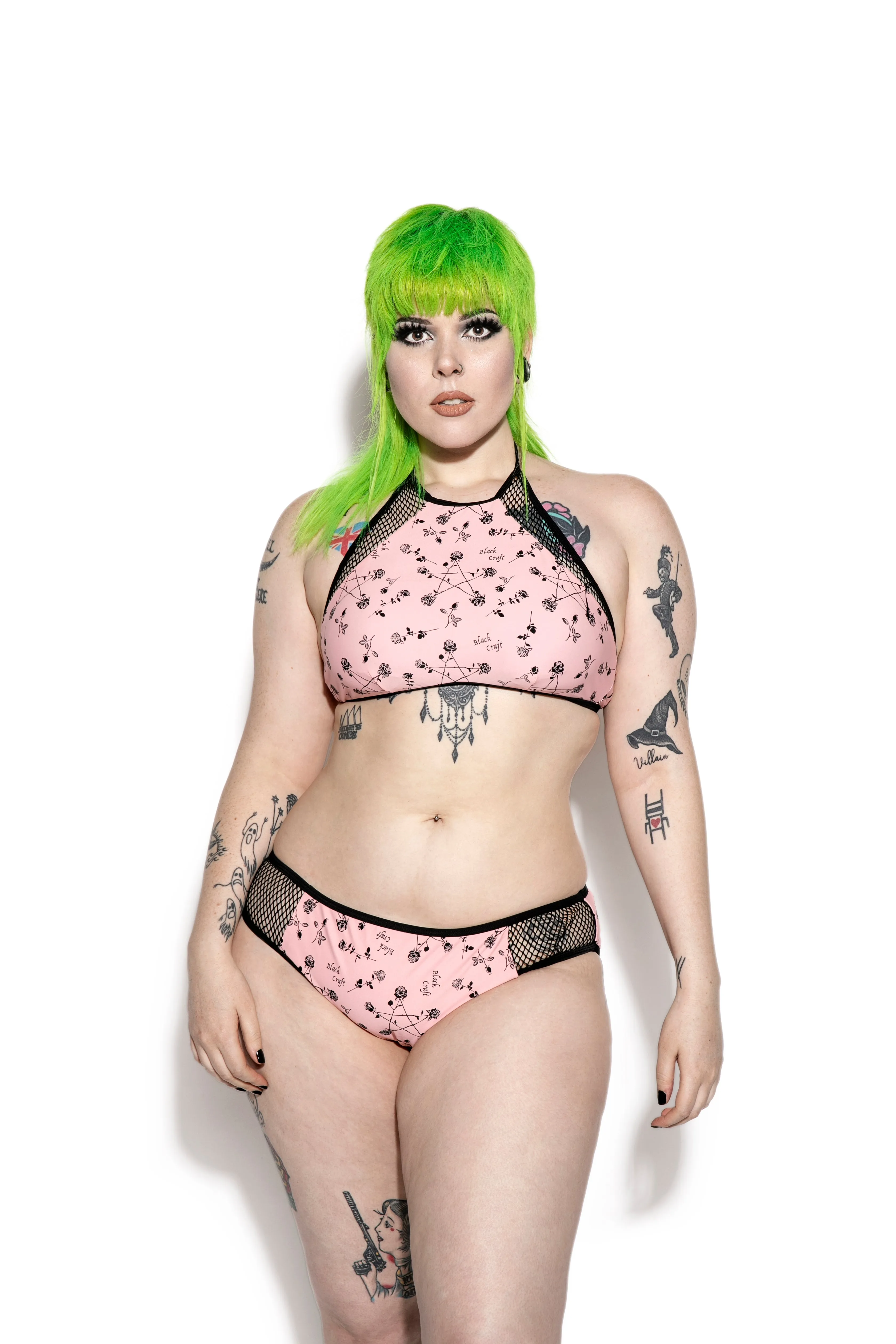 Pink Pentagram Rose Mesh Swim Top