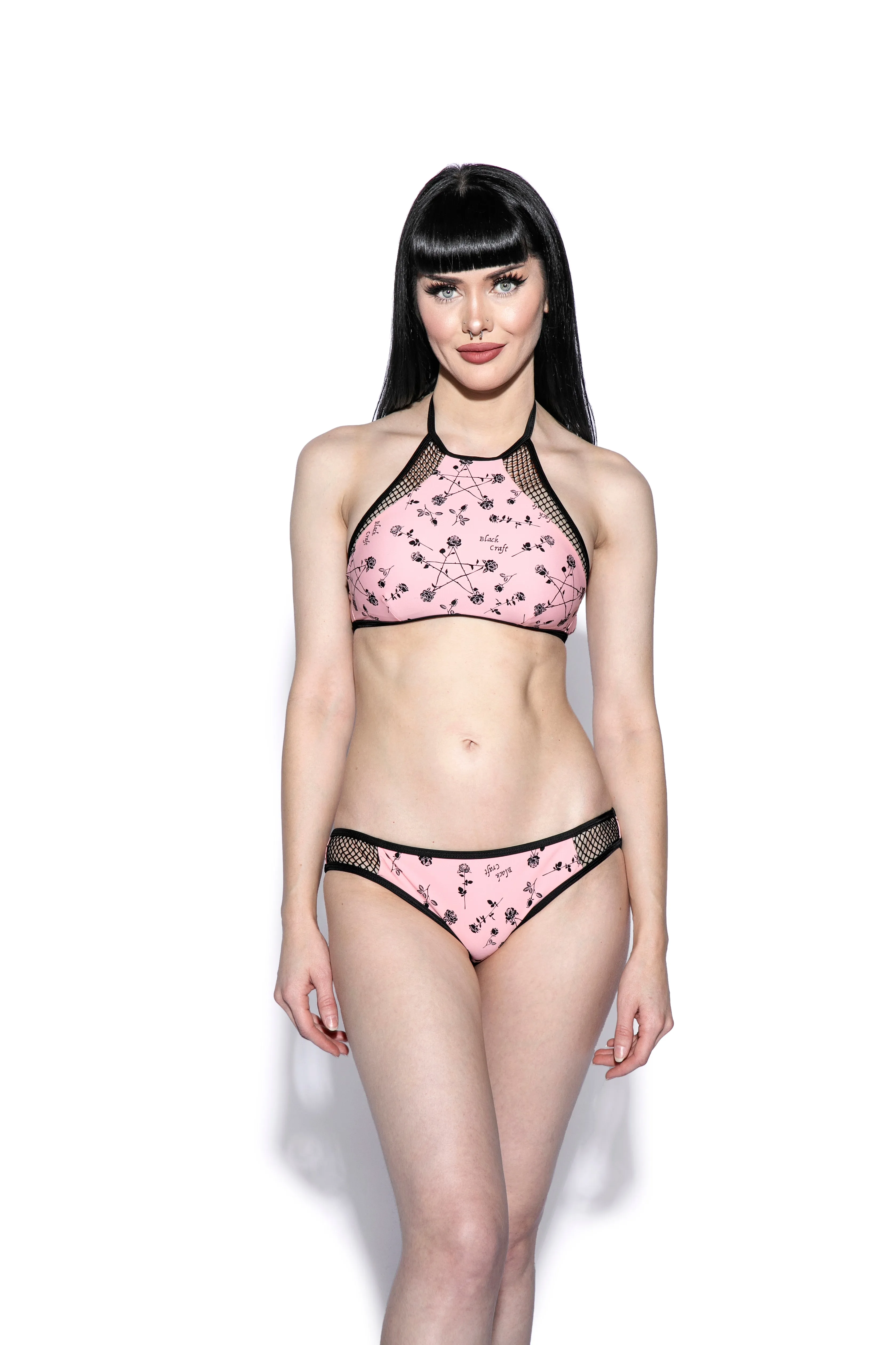 Pink Pentagram Rose Mesh Swim Top