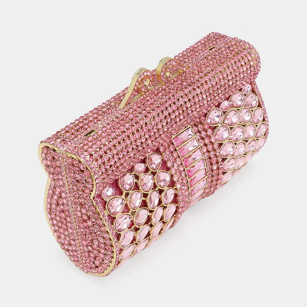 Pink Teardrop Stone Cluster Embellished Bling Clutch / Tote / Shoulder Bag