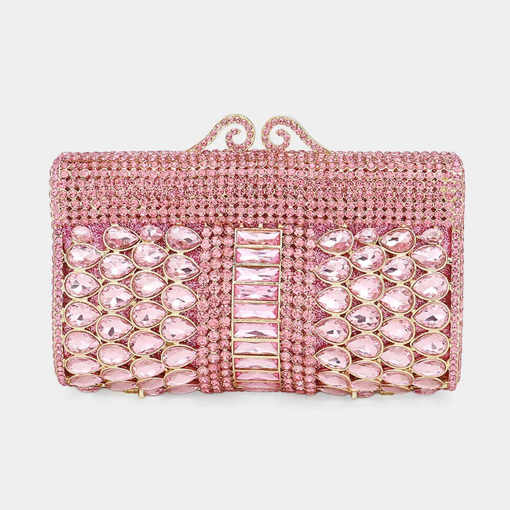 Pink Teardrop Stone Cluster Embellished Bling Clutch / Tote / Shoulder Bag