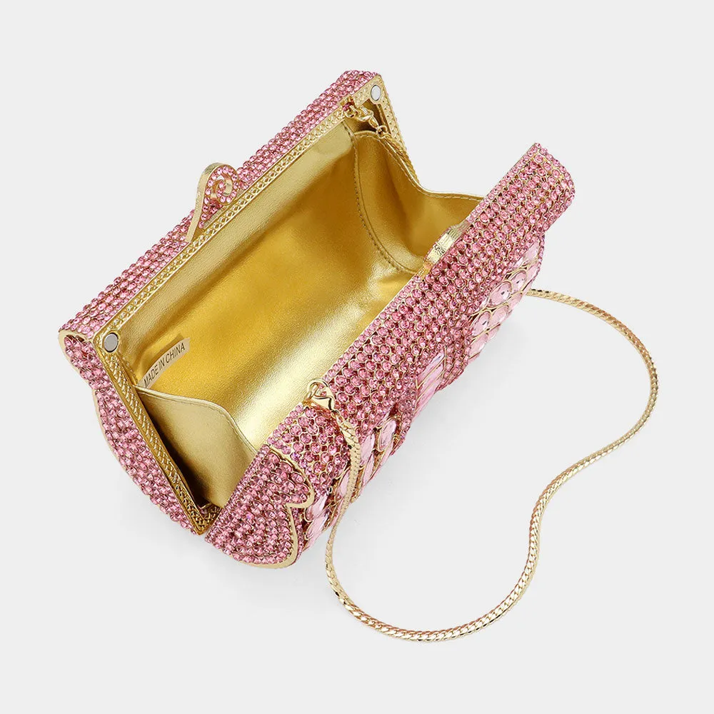 Pink Teardrop Stone Cluster Embellished Bling Clutch / Tote / Shoulder Bag